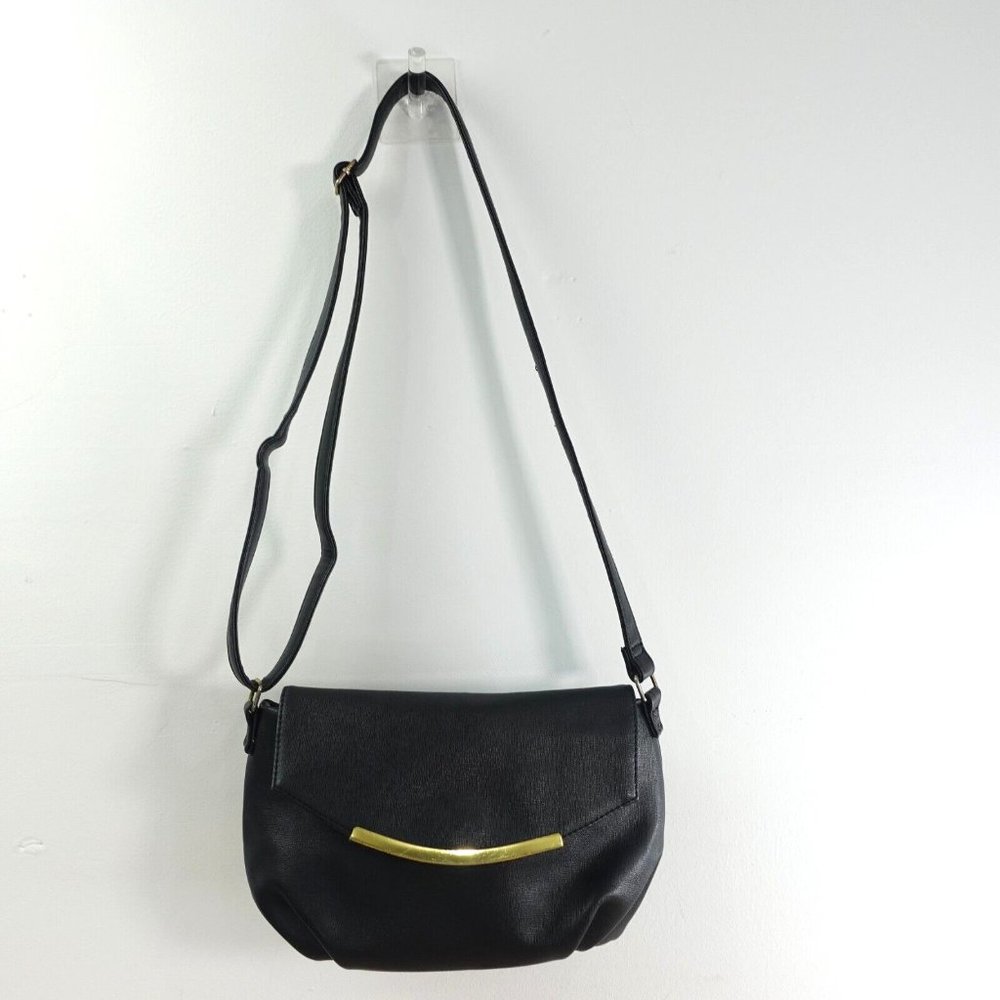 Vintage Black Leather Bag Crossbody Sling Medium Purse Faux JAPAN